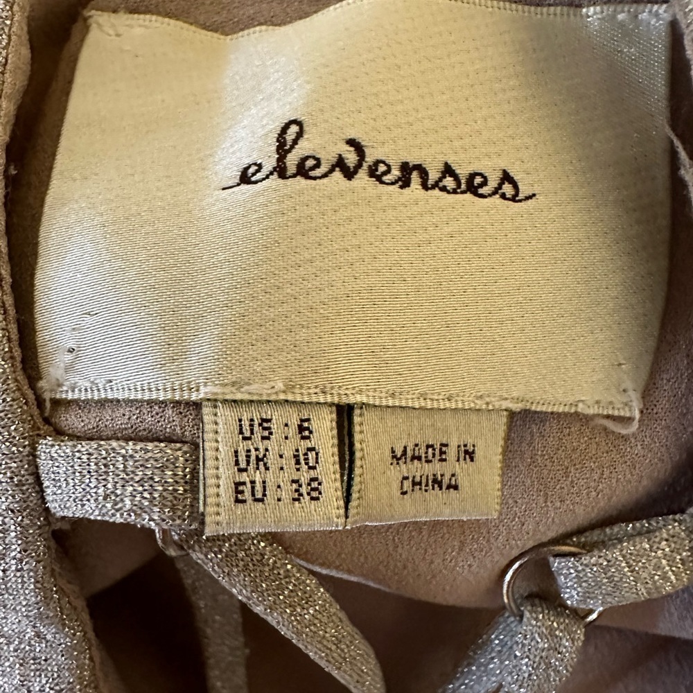 Anthropologie Elevenses Lunar Pleated Midi Dress Gold Sparkle Metallic Size 6 - Picture 12 of 13